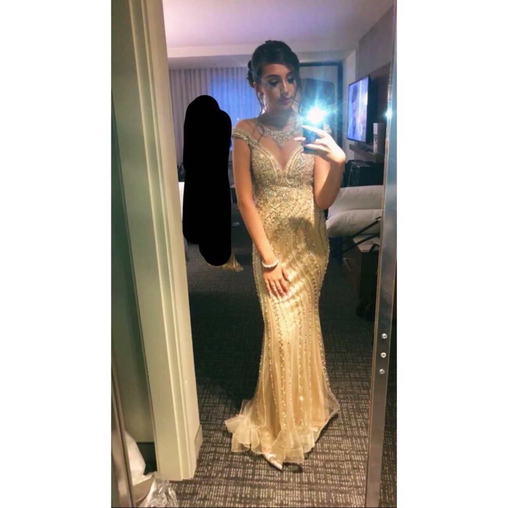 gold sequin evening gown